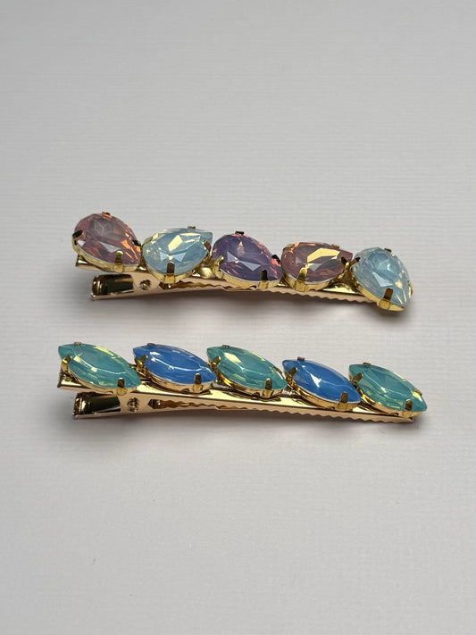 Diamant haarspeldjes blauw/groen