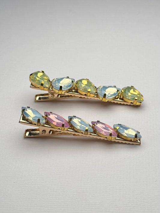 Diamant haarspeldjes roze/wit